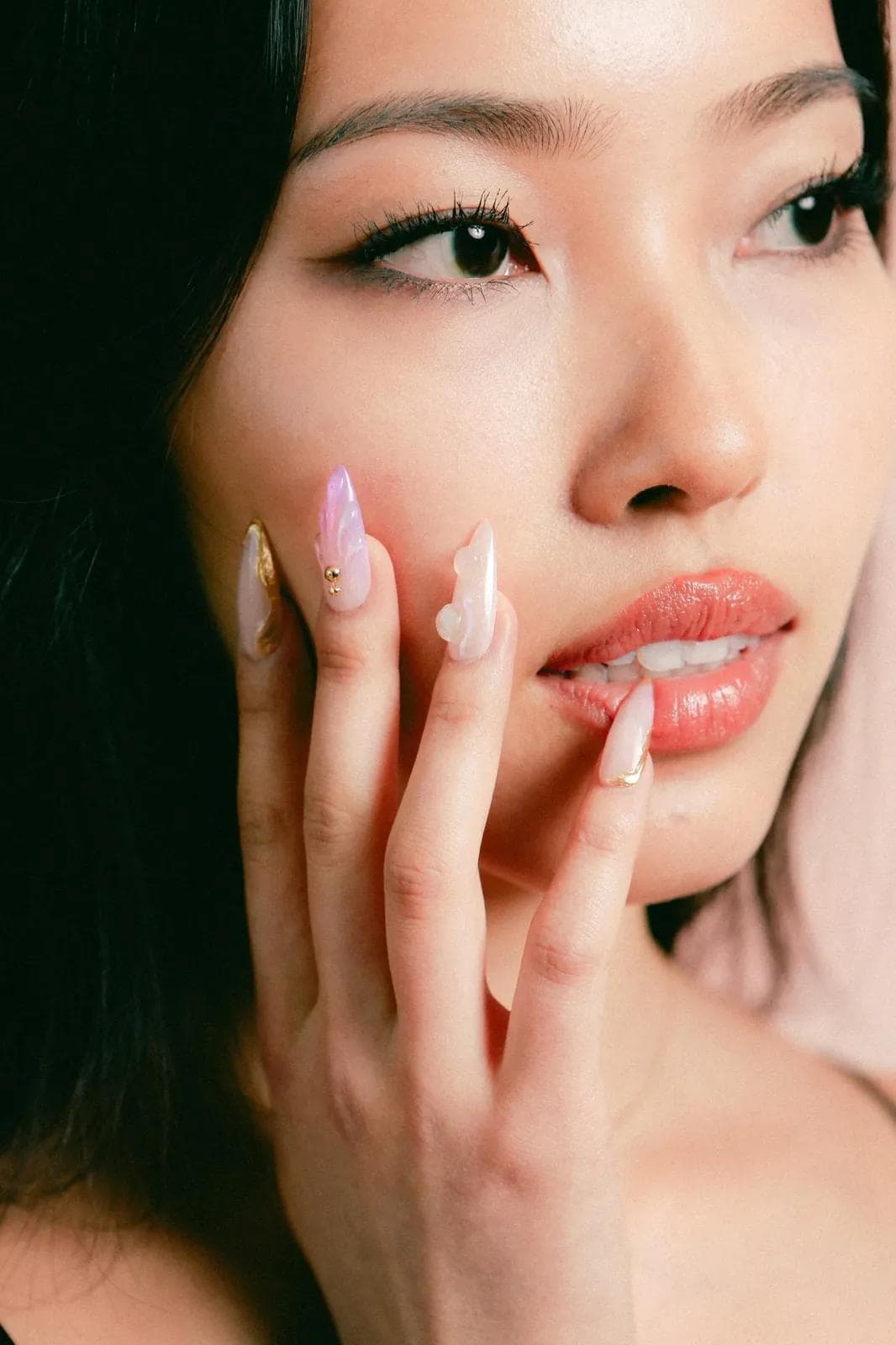 Gel manicure in progress at Leah Studio